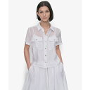 ダナ キャラン ニューヨーク レディース カットソー トップス Women's Short-Sleeve Button-Front Tech Shirt Whi...