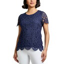 ジョーンズニューヨーク レディース カットソー トップス Women's Lace Scalloped Short-Sleeve Top Pacific Nav...