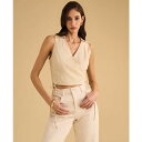 ワンステイト レディース カットソー トップス Women's Collared Crossover Cropped Top Natural