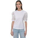 ダナキャランニューヨーク レディース カットソー トップス Women's Mixed Media Lace-Sleeve Top IVY - IVORY