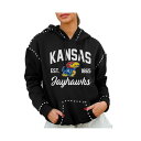 ゲームデイ レディース カットソー トップス Women's Black Kansas Jayhawks Studded Pullover Hoodie Bla...