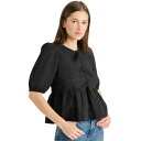 スティーブ マデン レディース カットソー トップス Women's Paula Eyelet Tie-Front Cotton Top Black
