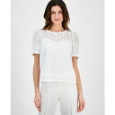アンクライン レディース カットソー トップス Women's Short-Sleeve Lace Overlay Blouse Bright White