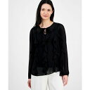 アンクライン レディース カットソー トップス Women's Ruffled Tie-Neck Blouson-Sleeve Top Anne Black