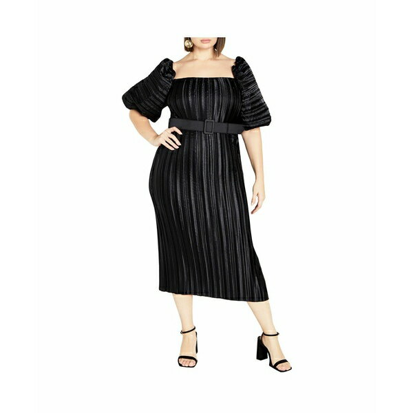 シティーシック レディース ワンピース トップス Plus Size Krista Pleat Dress Black