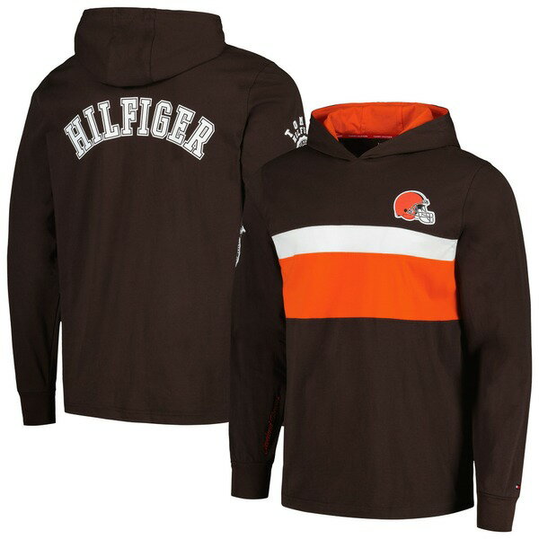 トミー ヒルフィガー メンズ Tシャツ トップス Cleveland Browns Tommy Hilfiger Morgan Long Sleeve Hoodie TShirt Brown