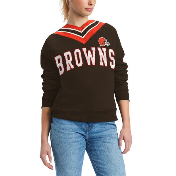 トミー ヒルフィガー レディース シャツ トップス Cleveland Browns Tommy Hilfiger Women 039 s Heidi Raglan VNeck Sweater Brown