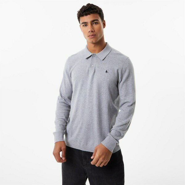 yz WbN EBX Y |Vc gbvX Long Sleeve Knitted Polo Grey Marl