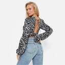 yz AC\ECbgt@[Xg fB[X Jbg\[ gbvX Printed Tie Back Puff Sleeve Cropped Blouse WHITE ZEBRA