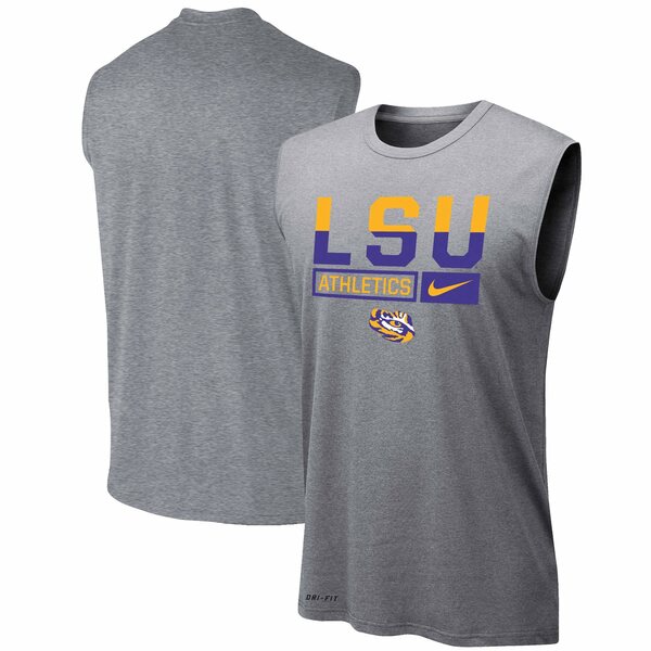 ナイキ メンズ Tシャツ トップス LSU Tigers Nike Wordmark Drop Legend Performance Tank Top Heathered Gray