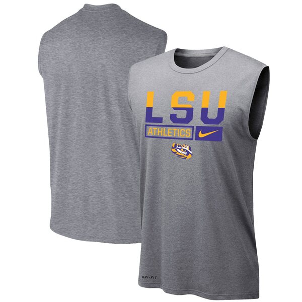 ナイキ メンズ Tシャツ トップス LSU Tigers Nike Wordmark Drop Legend Performance Tank Top Heathered Gray