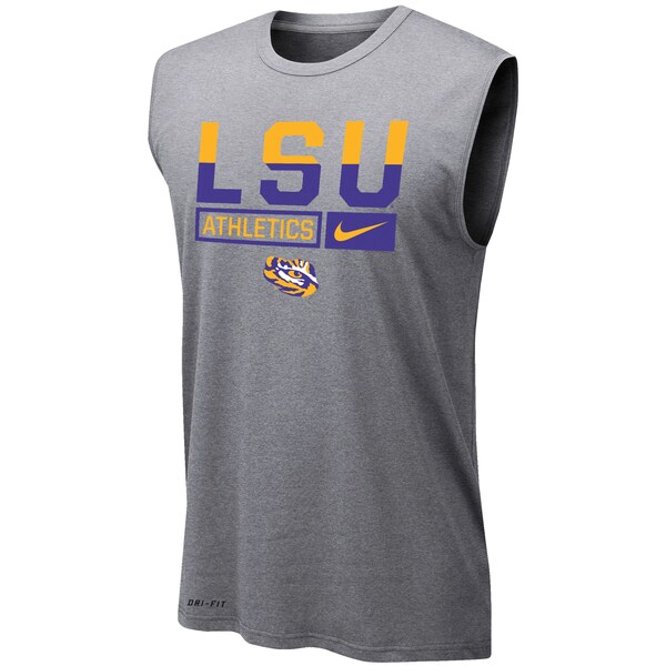 ナイキ メンズ Tシャツ トップス LSU Tigers Nike Wordmark Drop Legend Performance Tank Top Heathered Gray