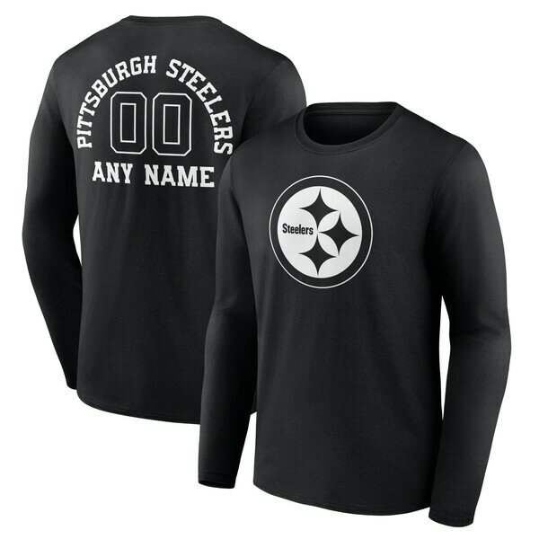 ファナティクス メンズ Tシャツ トップス Pittsburgh Steelers Personalized Name & Number Monochrome Long Sleeve TShirt Black