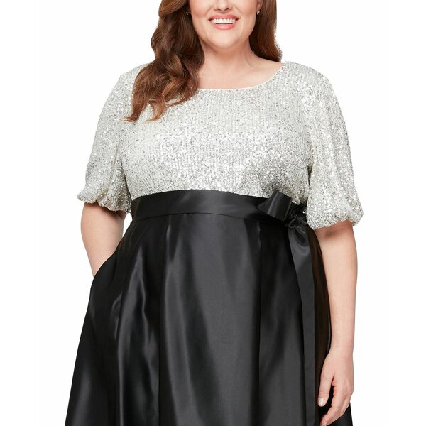 アレックスイブニングス レディース ワンピース トップス Plus Size Boat-Neck Elbow-Sleeve Sequin Top Ivory/Silver