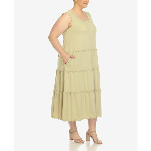 ホワイトマーク レディース ワンピース トップス Plus Size Scoop Neck Tiered Midi Dress Sage