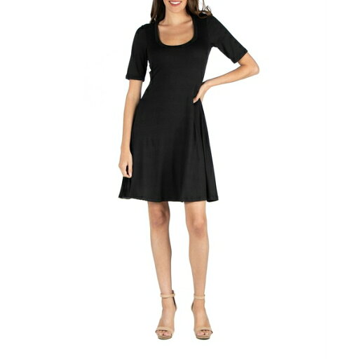 24セブンコンフォート レディース ワンピース トップス Women's A-Line Dress with Elbow Length Sleeves Black 24セブンコンフォート レディース ワンピース トップス Women's A-Line Dress with Elbow Length Sleeves Black