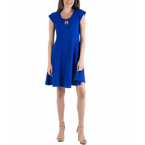 24セブンコンフォート レディース ワンピース トップス Sleeveless Skater Pleated Mini Dress with Pockets Blue