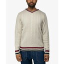 エックスレイ メンズ ニット&セーター アウター Men's Cable Knit Tipped V-Neck Sweater Cream