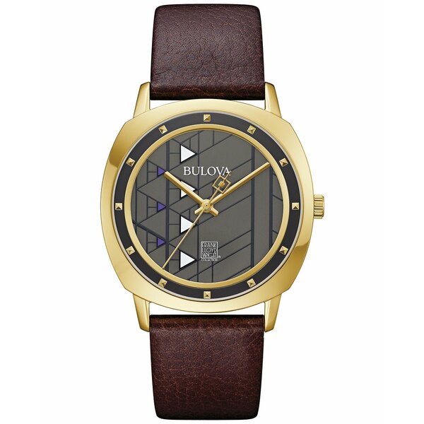 ブロバ レディース 腕時計 アクセサリー Men's Frank Lloyd Wright Hollyhock House Brown Leather Strap Watch 39mm Brown