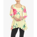 ホワイトマーク レディース カットソー トップス Women's Floral Printed Cold Shoulder Tunic Top Yellow, Pink