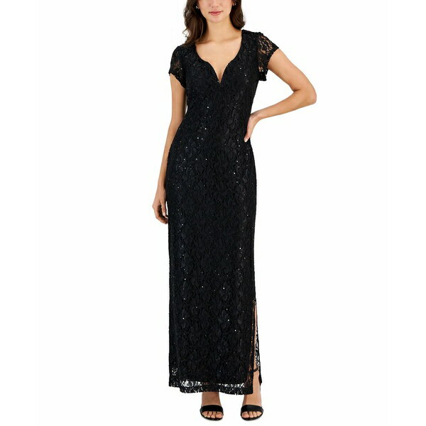 コネクテッド レディース ワンピース トップス Women's Sequined-Lace Maxi Dress Black
