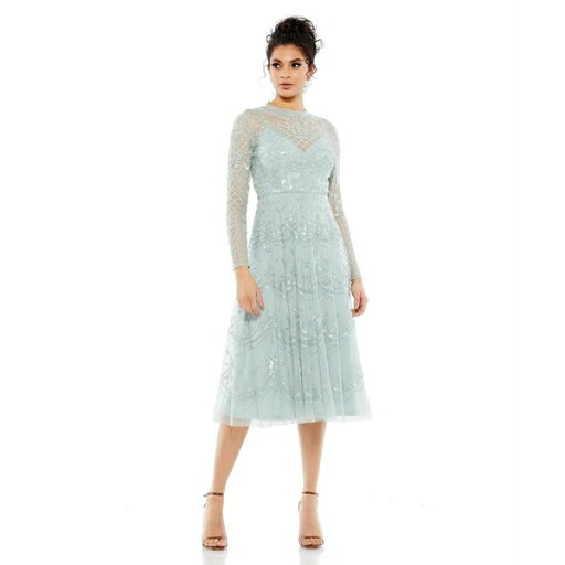 マックダガル レディース ワンピース トップス Women's Sequined Illusion High Neck Long Sleeve Midi Dress Seafoam マックダガル レディース ワンピース トップス Women's Sequined Illusion High Neck Long Sleeve Midi Dress Seafoam