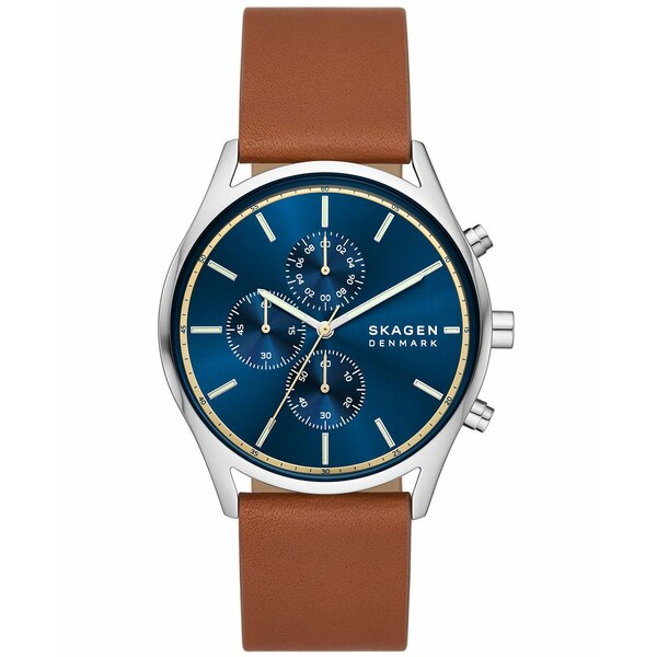 スカーゲン メンズ 腕時計 アクセサリー Men's Hoist Chronograph Brown Leather Watch 42mm Brown