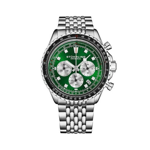 スターリング レディース 腕時計 アクセサリー Men's Watch with Japan Chrono Movement, Silver Stainless Steel Case, Green Dial, Black/Rose Bezel Stainless Steel beaded bracelet Green スターリング レディース 腕時計 アクセサリー Men's Watch with Japan Chrono Movement, Silver Stainless Steel Case, Green Dial, Black/Rose Bezel Stainless Steel beaded bracelet Green