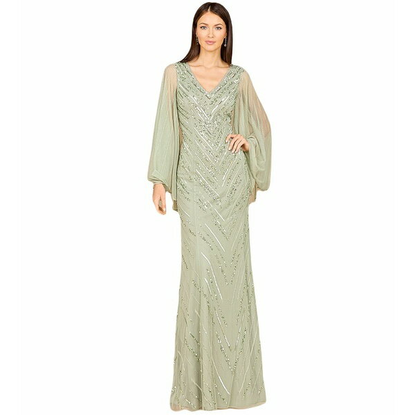 ララ レディース ワンピース トップス Women's Long Cape Sleeves Beaded Dress - OUTLET Dusty mint