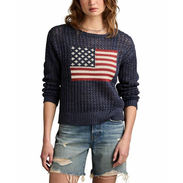 ラッキーブランド レディース ニット&セーター アウター Women's Cotton Americana Long-Sleeve Sweater Cadet Navy