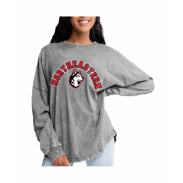 ゲームデイ レディース カットソー トップス Women's Gray Northeastern Huskies Faded Wash Pullover ..
