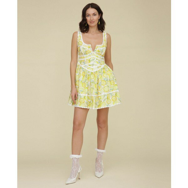 アベックレフィレ レディース ワンピース トップス Women's Printed Sleeveless Fit & Flare Mini Dress Limoncello