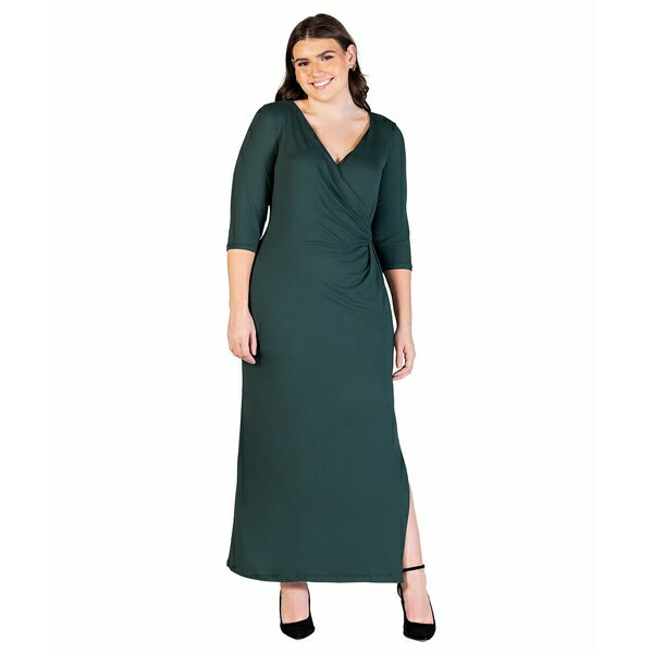 24セブンコンフォート レディース ワンピース トップス Fitted V-Neck Side Slit Maxi Dress Hunter