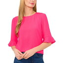 セセ レディース カットソー トップス Women's Rumple Crewneck 3/4-Sleeve Ruffled Cuff Blouse Bright Rose(4)