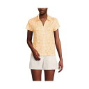 ランズエンド レディース カットソー トップス Women's Linen Blend Short Sleeve Button Front Polo Top Sweet mango palm leaves
