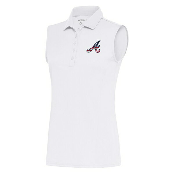 アンティグア レディース ポロシャツ トップス Atlanta Braves Antigua Women's Patriotic Sleeveless Tribute Polo White