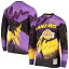 ߥå&ͥ  T ȥåץ Los Angeles Lakers Mitchell &Ness Hardwood Classics Hyper Hoops Moto Sublimated Long Sleeve TShirt Purple