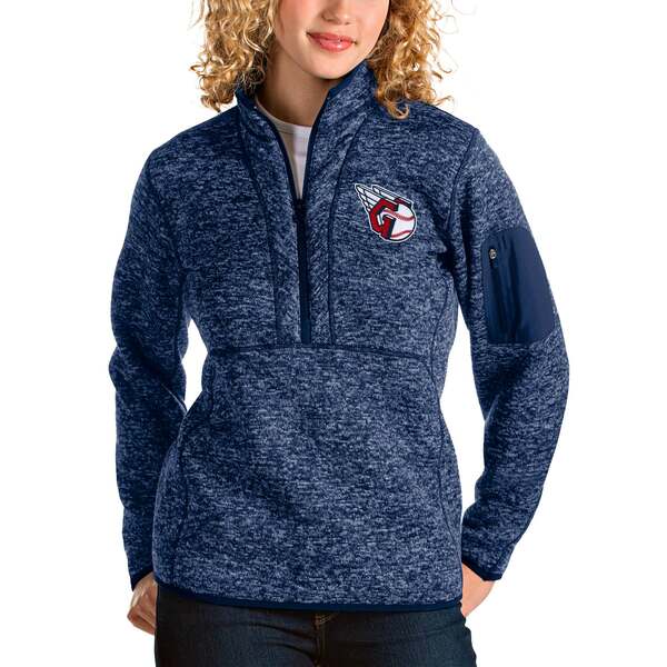 アンティグア レディース パーカー・スウェットシャツ アウター Cleveland Guardians Antigua Women's Fortune QuarterZip Jacket Heather Navy