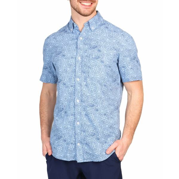 ơ顼С   ȥåץ Men's Batik Printed Linen Blend Short Sleeve Shir...