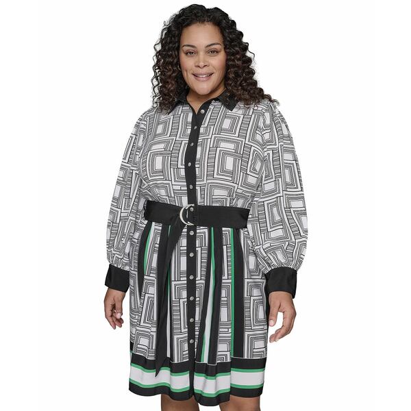 カールラガーフェルド レディース ワンピース トップス Plus Size Geometric-Print Shirtdress Soft White Black Multi