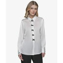 カールラガーフェルド レディース カットソー トップス Women's Bow-Detail Collared Button-Down Blouse Soft White