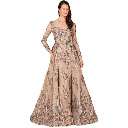 ララ レディース ワンピース トップス Women's Long Sleeve Lace Gown with Overskirt Tan ララ レディース ワンピース トップス Women's Long Sleeve Lace Gown with Overskirt Tan