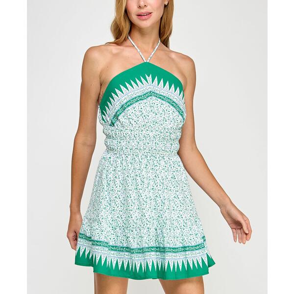 ȥå ǥ ԡ ȥåץ Juniors' Ruched-Waist Printed Halter Mini Dress ...