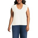 ランズエンド レディース カットソー トップス Plus Size Linen Blend Cap Sleeve Gathered Shoulder Tee I...
