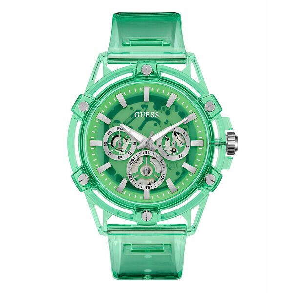 ゲス メンズ 腕時計 アクセサリー Men's Multi-Function Green Rubber Watch, 48mm Green