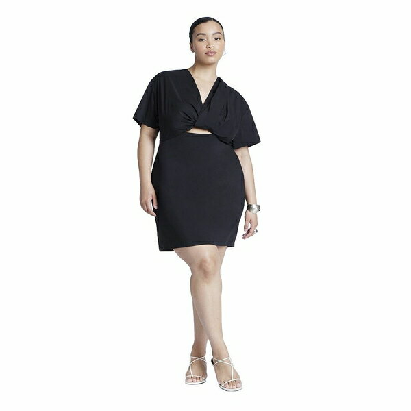 エロクイ レディース ワンピース トップス Plus Size Poplin Twist Mini Dress Black onyx