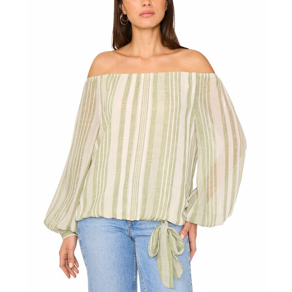 ヴィンスカムート レディース カットソー トップス Women's Stripe Off-the-Shoulder Tied-Hem Top Euc..