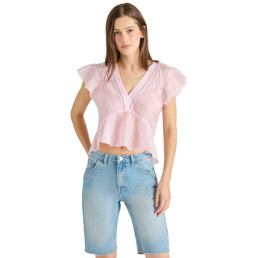 スティーブ マデン レディース カットソー トップス Women's Leyla V-Neck Flutter-Sleeve Top Pink Lemonade スティーブ マデン レディース カットソー トップス Women's Leyla V-Neck Flutter-Sleeve Top Pink Lemonade