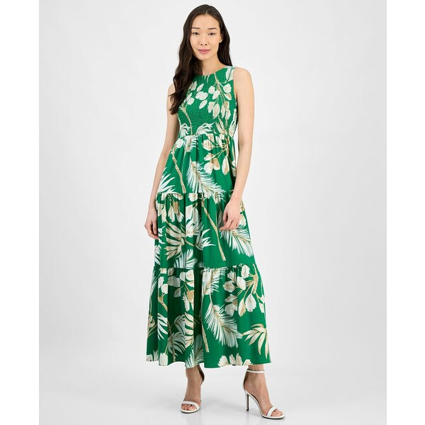 󥯥饤 ǥ ԡ ȥåץ Petite Printed Smocked Sleeveless Maxi Dress T...