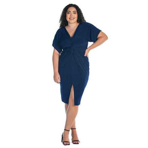 24セブンコンフォート レディース ワンピース トップス Plus Size Short Sleeve V-Neck Twist Front Split Hem Dress Navy 24セブンコンフォート レディース ワンピース トップス Plus Size Short Sleeve V-Neck Twist Front Split Hem Dress Navy